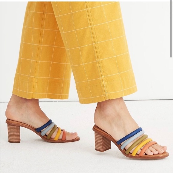 Madewell The Addie High Heel Leather Strappy Mule Blue Horizon Multi Size 9 - Picture 1 of 11